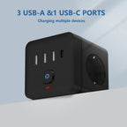 7-in-1 EU Power Strip, Power Strip Surge Protector 3 AC Outlets 3 USB 1 Type-C, Desktop Charging Station With Overload Protecti