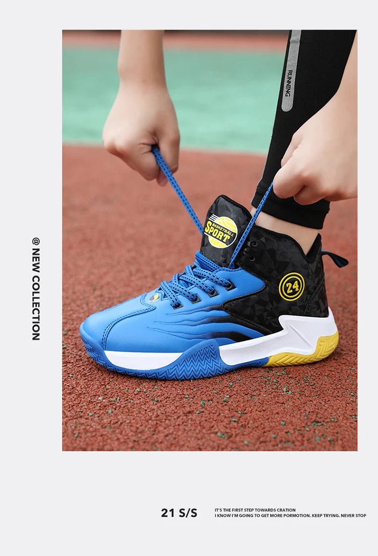 Children Basketball Shoes for Boys Girls Kids Teenagers Breathable Non-slip Lace Up Indoor Outdoor Training Sneakers Tennis Shoe
