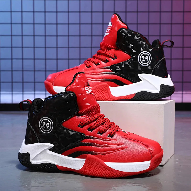 Children Basketball Shoes for Boys Girls Kids Teenagers Breathable Non-slip Lace Up Indoor Outdoor Training Sneakers Tennis Shoe