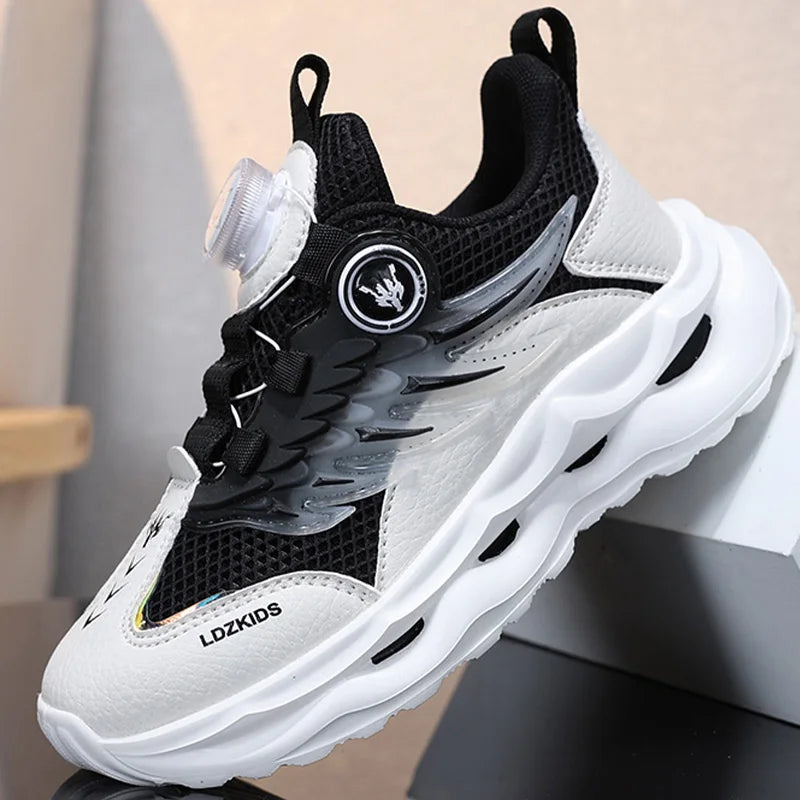 Childrens Running Shoes Rotating Buckle Mesh Breathable Walking Outdoor Cushioning Casual Sports Footwear for Kids Tennis Shoes