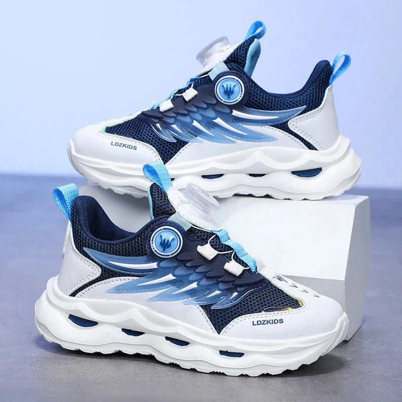 Childrens Running Shoes Rotating Buckle Mesh Breathable Walking Outdoor Cushioning Casual Sports Footwear for Kids Tennis Shoes