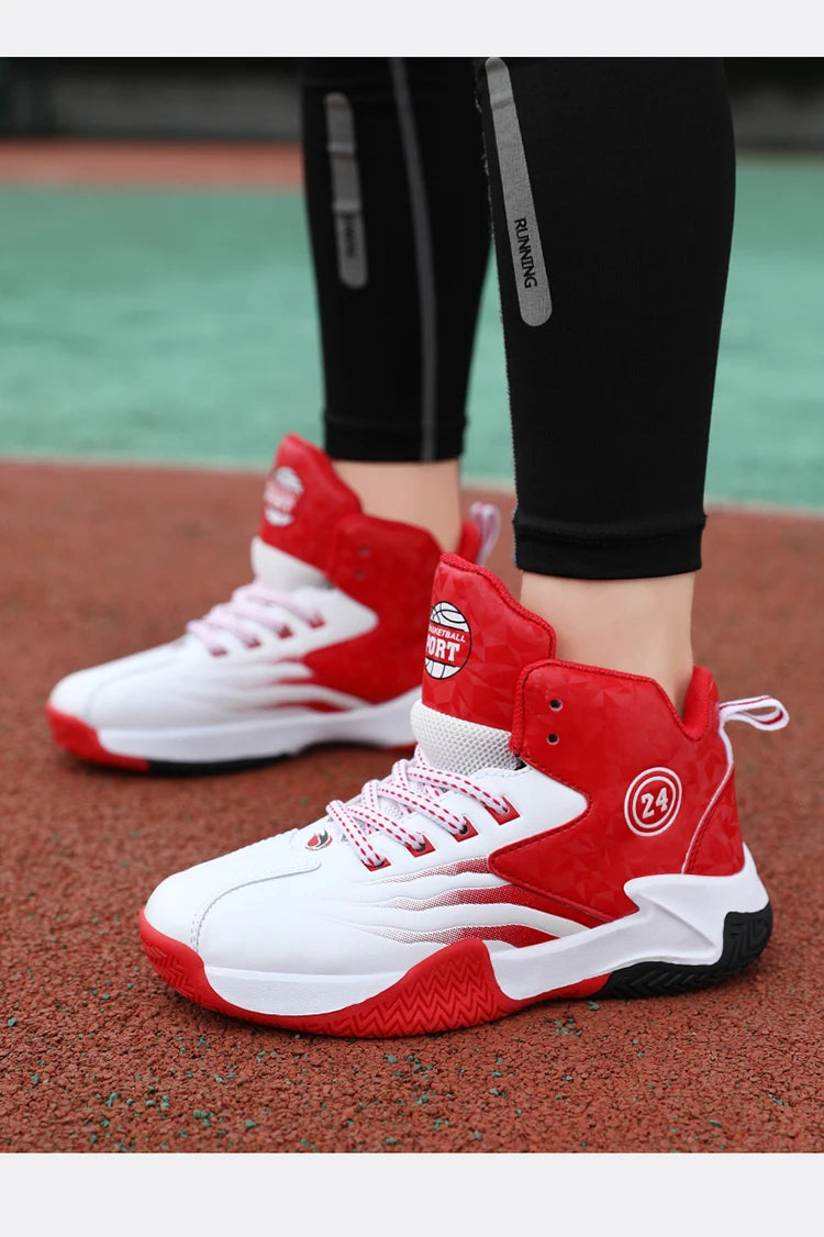 Children Basketball Shoes for Boys Girls Kids Teenagers Breathable Non-slip Lace Up Indoor Outdoor Training Sneakers Tennis Shoe