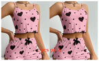 Women's Pajamas Set Sleepwear 2 PCS Short Tank Tops And Shorts S M L White Ventilate Soft Casual Love Printing