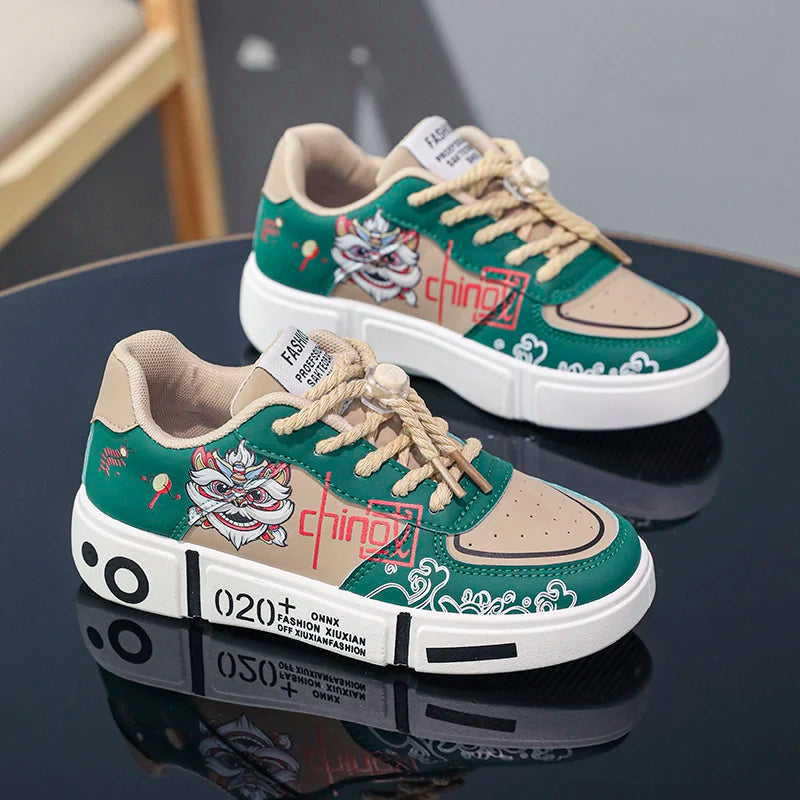 Kids Sneakers Flat Comfortable Leather Casual Lace-up Outdoor Sports Walking Shoes Trendy Original Skate Shoes for Children