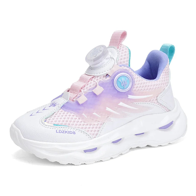 Childrens Running Shoes Rotating Buckle Mesh Breathable Walking Outdoor Cushioning Casual Sports Footwear for Kids Tennis Shoes