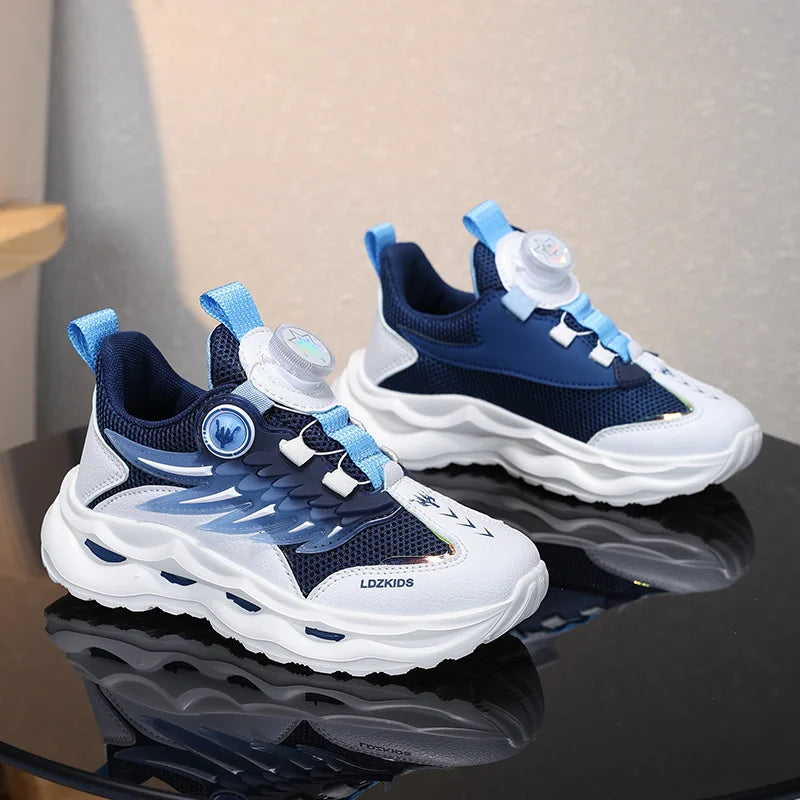 Childrens Running Shoes Rotating Buckle Mesh Breathable Walking Outdoor Cushioning Casual Sports Footwear for Kids Tennis Shoes