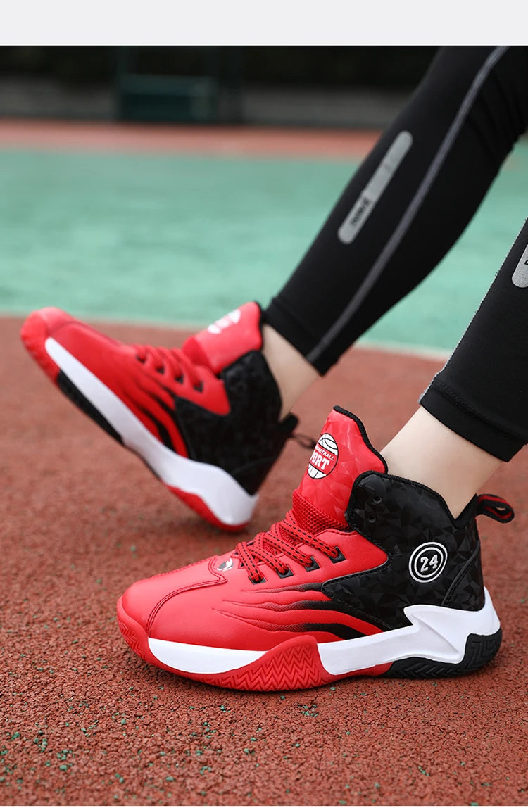 Children Basketball Shoes for Boys Girls Kids Teenagers Breathable Non-slip Lace Up Indoor Outdoor Training Sneakers Tennis Shoe