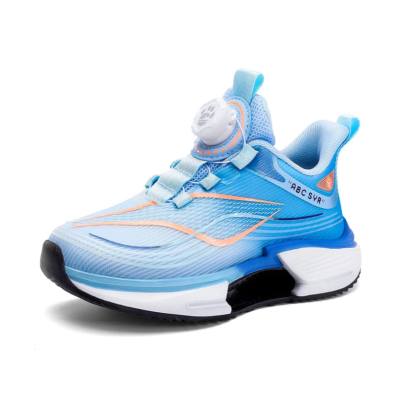 Kids Sneakers Rotating Button Lightweight Flat Mesh Breathale Comfortable Running Shoes Childrens Sports Shoes for Boy Girl