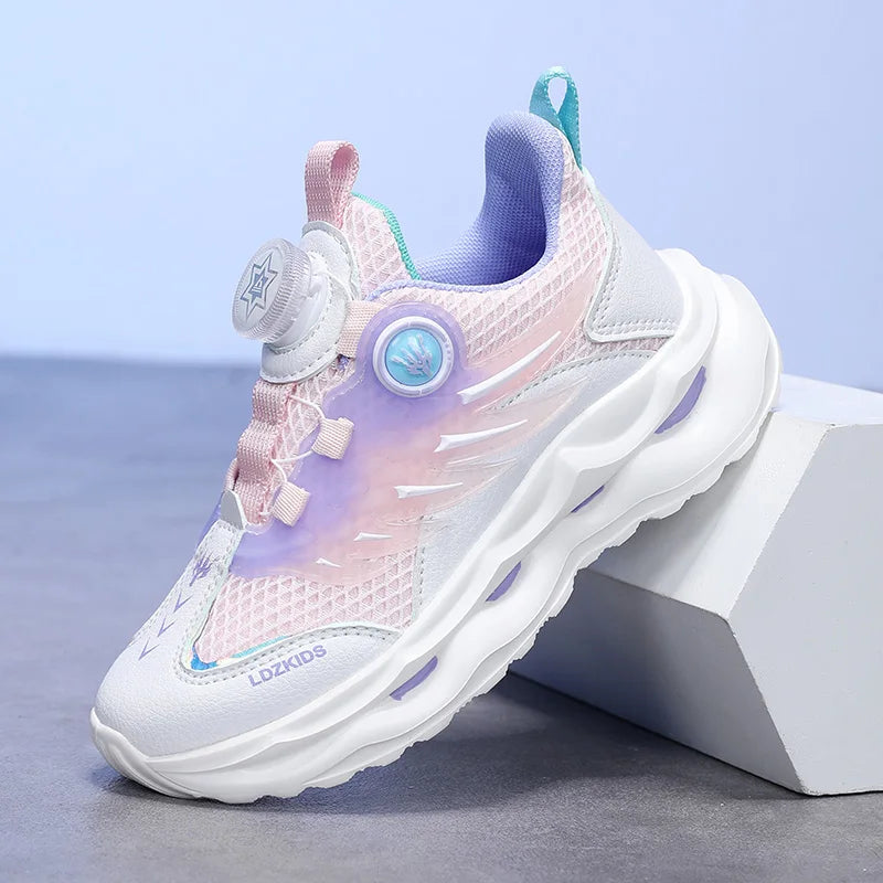 Childrens Running Shoes Rotating Buckle Mesh Breathable Walking Outdoor Cushioning Casual Sports Footwear for Kids Tennis Shoes