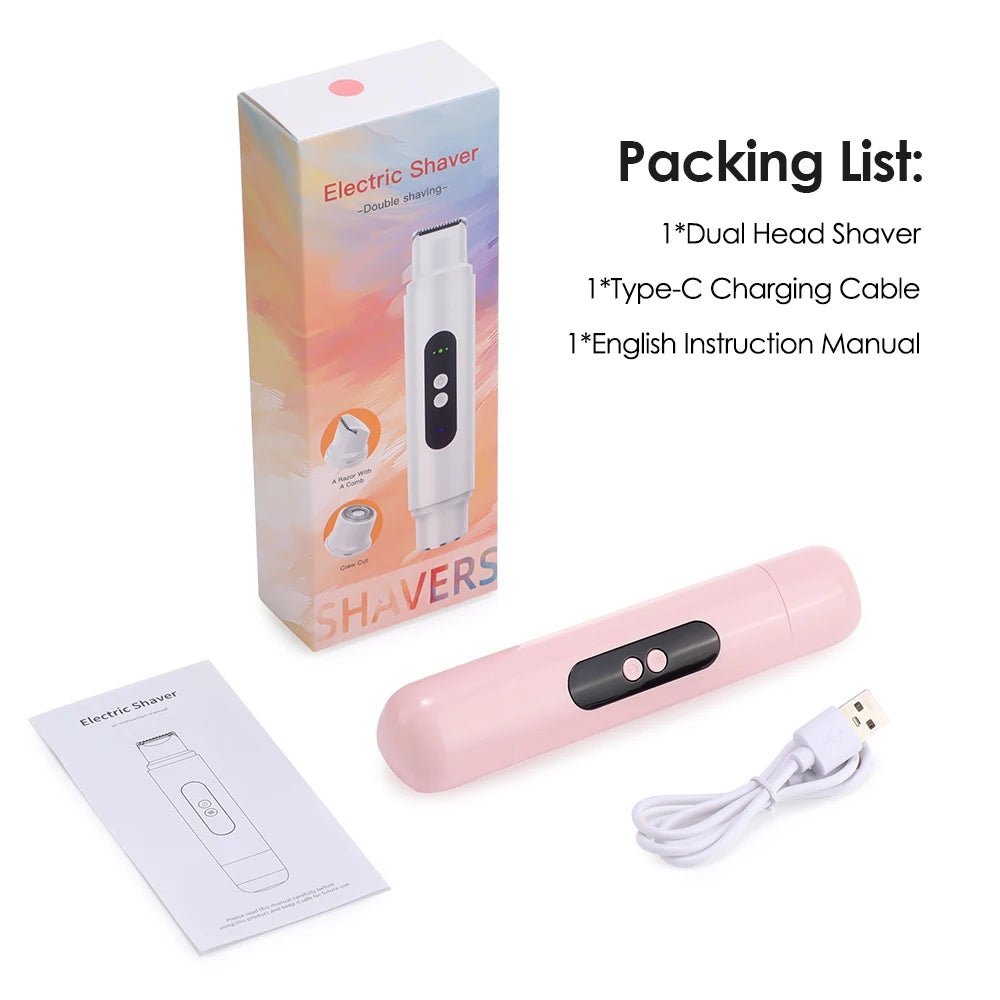 Electric Shaver for Women Wet & Dry Hair Razors 2 in 1 Double Head Dual Bikini Hair Trimmer Painless Hair Remover For Body Leg