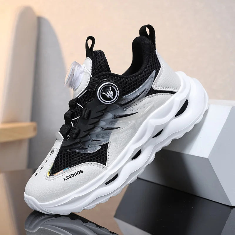 Childrens Running Shoes Rotating Buckle Mesh Breathable Walking Outdoor Cushioning Casual Sports Footwear for Kids Tennis Shoes