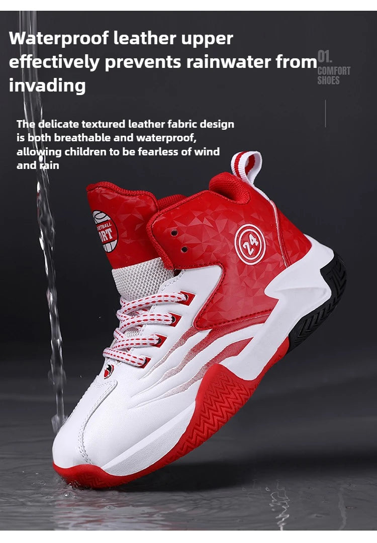 Children Basketball Shoes for Boys Girls Kids Teenagers Breathable Non-slip Lace Up Indoor Outdoor Training Sneakers Tennis Shoe