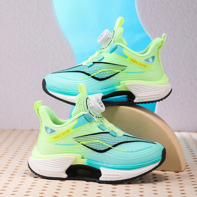 Kids Sneakers Rotating Button Lightweight Flat Mesh Breathale Comfortable Running Shoes Childrens Sports Shoes for Boy Girl