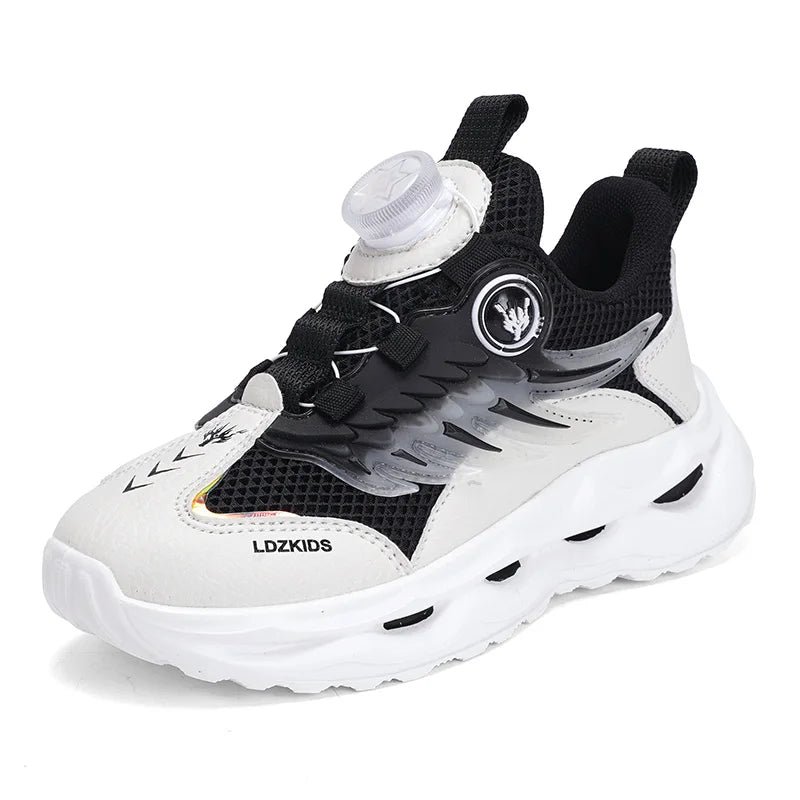 Childrens Running Shoes Rotating Buckle Mesh Breathable Walking Outdoor Cushioning Casual Sports Footwear for Kids Tennis Shoes