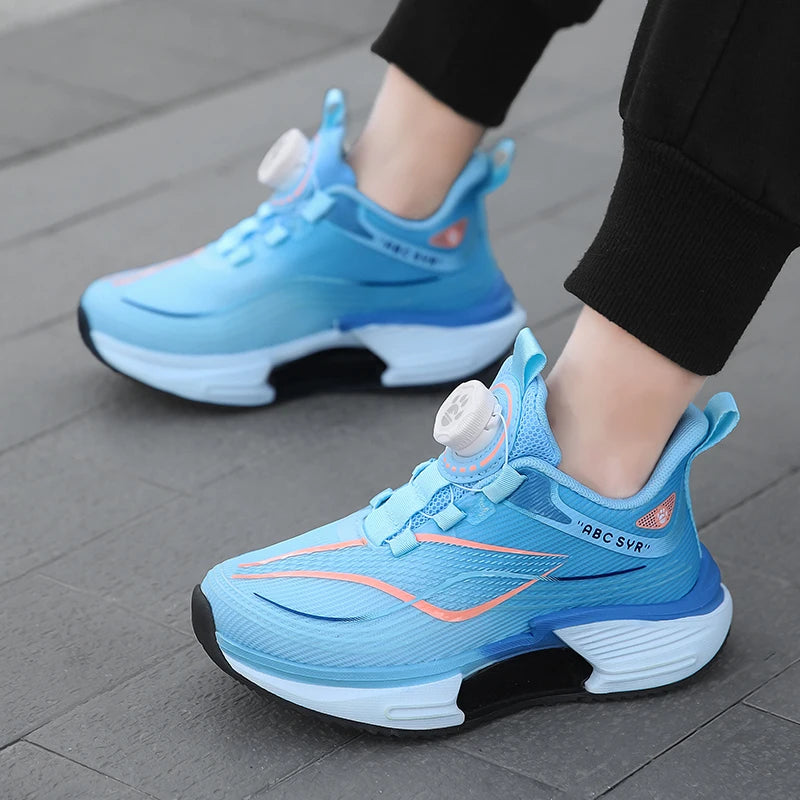 Kids Sneakers Rotating Button Lightweight Flat Mesh Breathale Comfortable Running Shoes Childrens Sports Shoes for Boy Girl