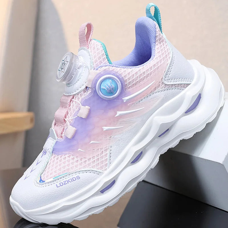 Childrens Running Shoes Rotating Buckle Mesh Breathable Walking Outdoor Cushioning Casual Sports Footwear for Kids Tennis Shoes