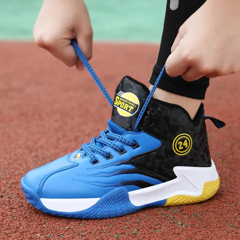 Children Basketball Shoes for Boys Girls Kids Teenagers Breathable Non-slip Lace Up Indoor Outdoor Training Sneakers Tennis Shoe