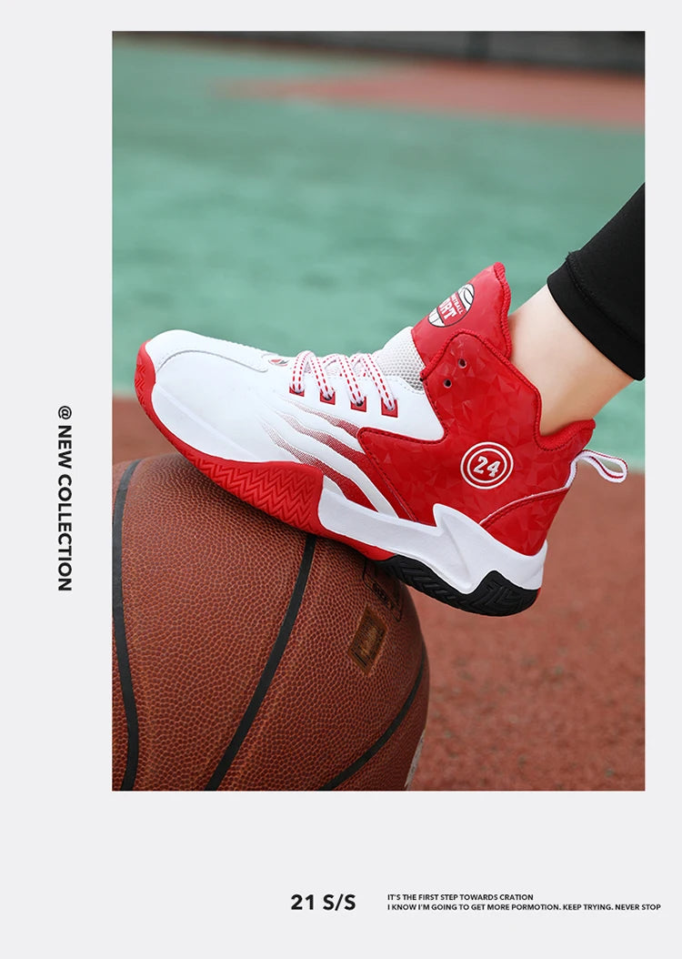 Children Basketball Shoes for Boys Girls Kids Teenagers Breathable Non-slip Lace Up Indoor Outdoor Training Sneakers Tennis Shoe