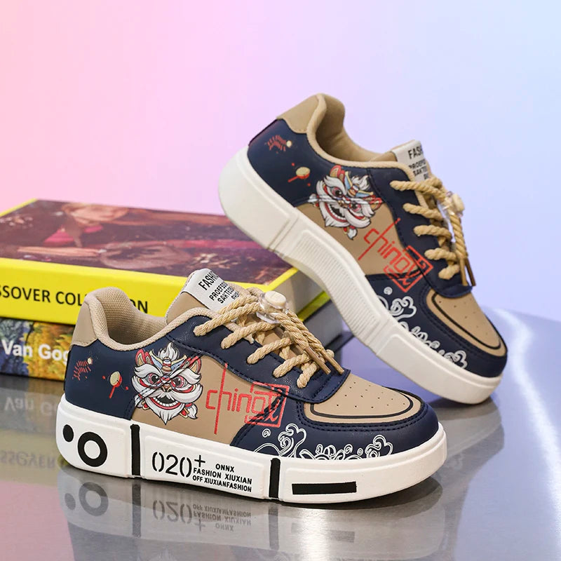 Kids Sneakers Flat Comfortable Leather Casual Lace-up Outdoor Sports Walking Shoes Trendy Original Skate Shoes for Children