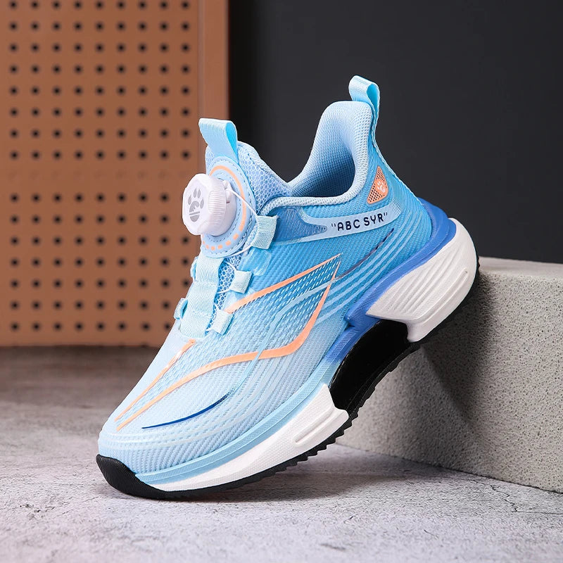 Kids Sneakers Rotating Button Lightweight Flat Mesh Breathale Comfortable Running Shoes Childrens Sports Shoes for Boy Girl