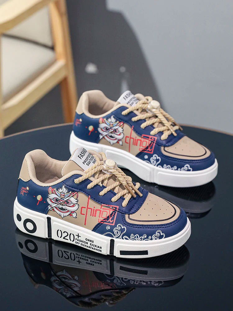 Kids Sneakers Flat Comfortable Leather Casual Lace-up Outdoor Sports Walking Shoes Trendy Original Skate Shoes for Children