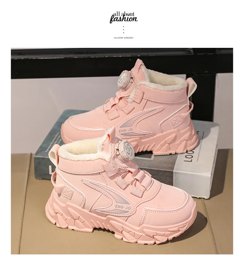 Winter Cotton Sneakers for Kids Warm Plush Ankle Boots Children Casual Hiking Sports Shoes Fashion Cotton Shoes for Boys Girls