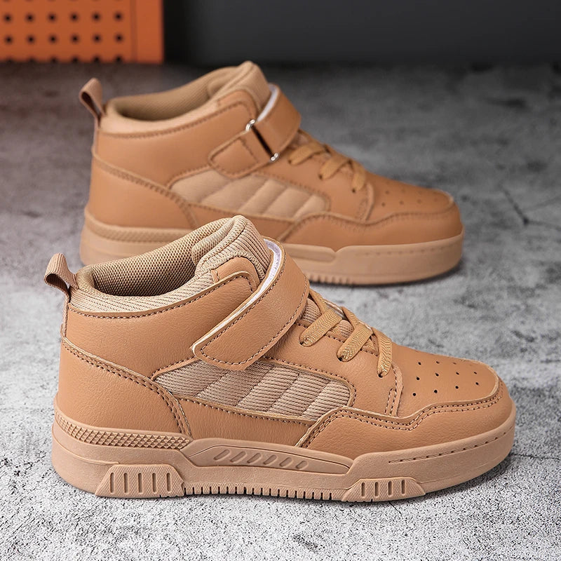 Brand Kids Board Shoes High Top Boys Girls Sneakers Leather Waterproof Non-slip Sport Shoe Children Toddler Casual Shoes 28-38