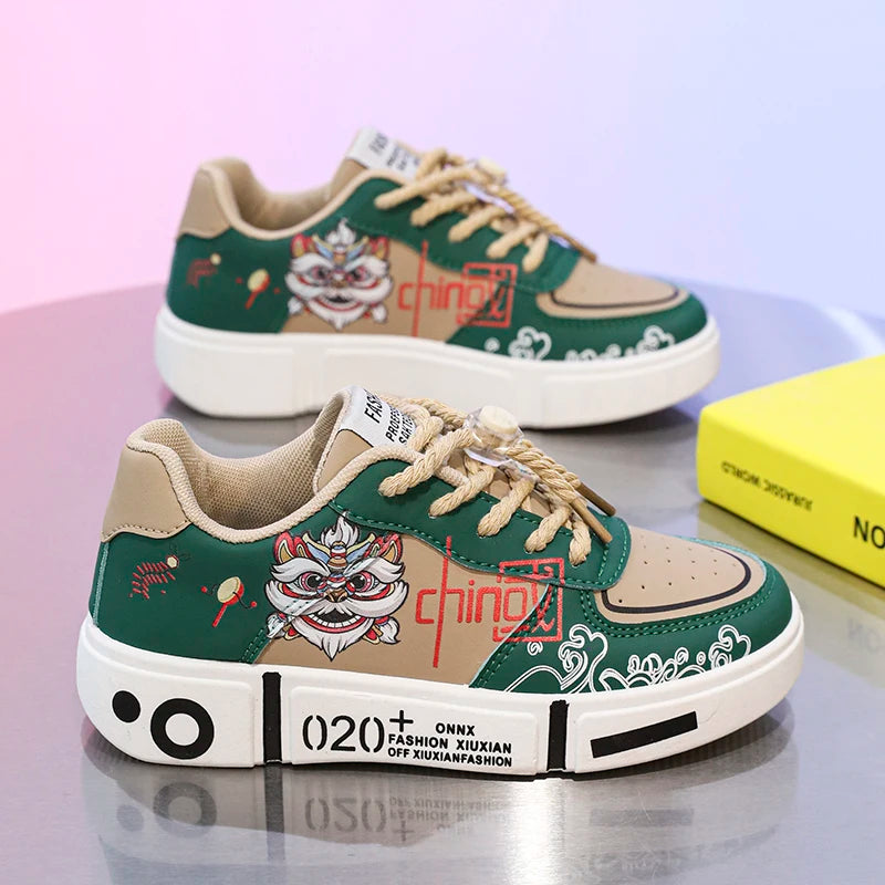 Kids Sneakers Flat Comfortable Leather Casual Lace-up Outdoor Sports Walking Shoes Trendy Original Skate Shoes for Children