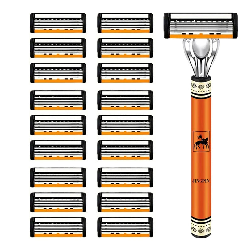 6-layer razor blade, men's stainless steel blade, classic water washed razor, sharp blade for clean shaving