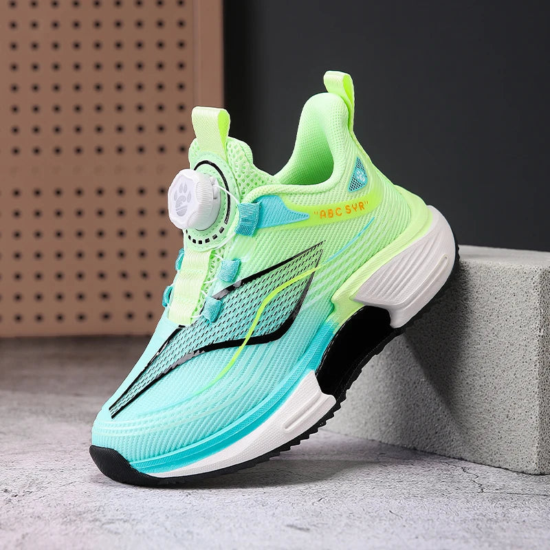 Kids Sneakers Rotating Button Lightweight Flat Mesh Breathale Comfortable Running Shoes Childrens Sports Shoes for Boy Girl