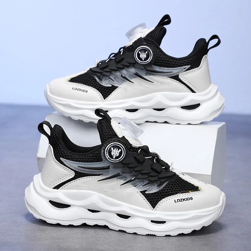 Childrens Running Shoes Rotating Buckle Mesh Breathable Walking Outdoor Cushioning Casual Sports Footwear for Kids Tennis Shoes