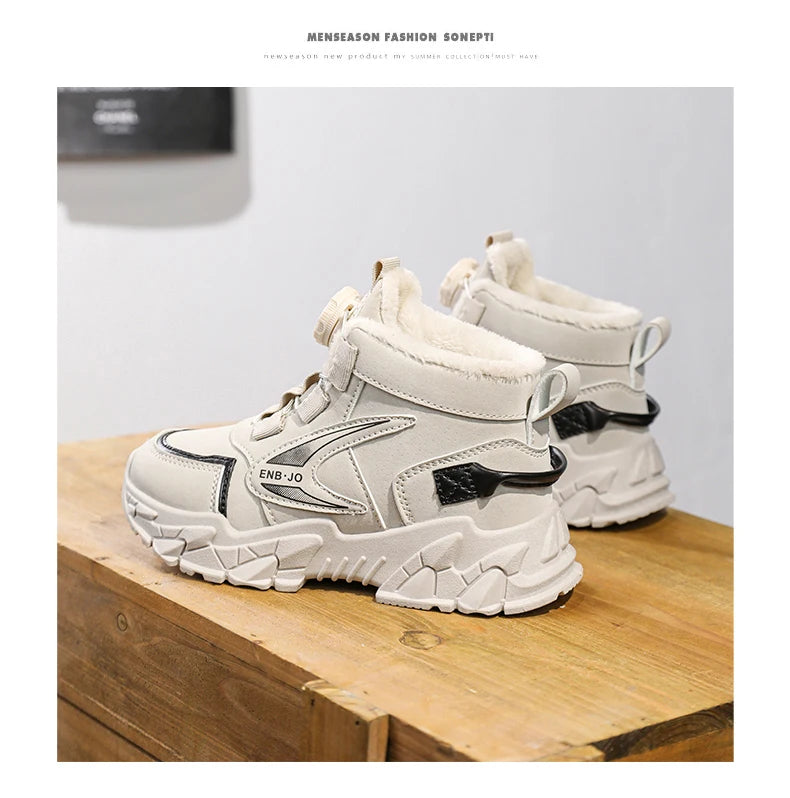 Winter Cotton Sneakers for Kids Warm Plush Ankle Boots Children Casual Hiking Sports Shoes Fashion Cotton Shoes for Boys Girls