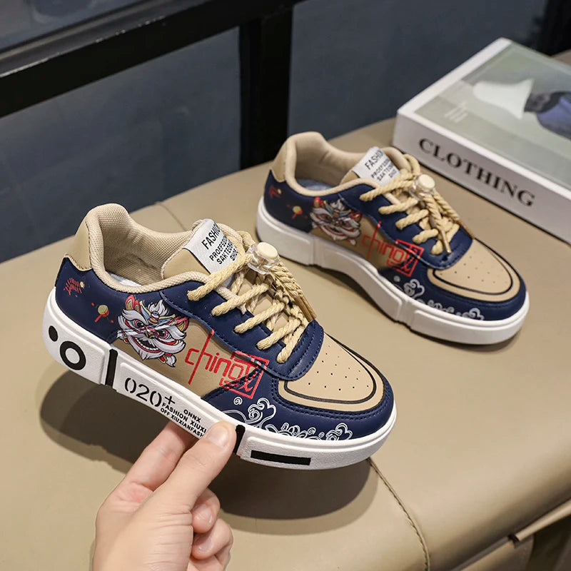 Kids Sneakers Flat Comfortable Leather Casual Lace-up Outdoor Sports Walking Shoes Trendy Original Skate Shoes for Children