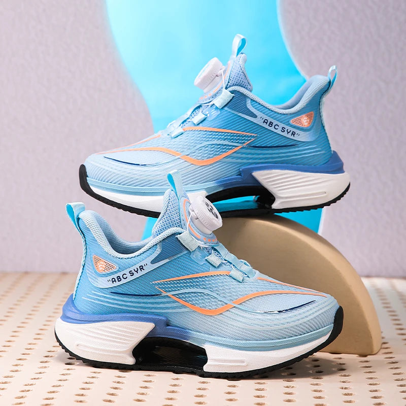 Kids Sneakers Rotating Button Lightweight Flat Mesh Breathale Comfortable Running Shoes Childrens Sports Shoes for Boy Girl