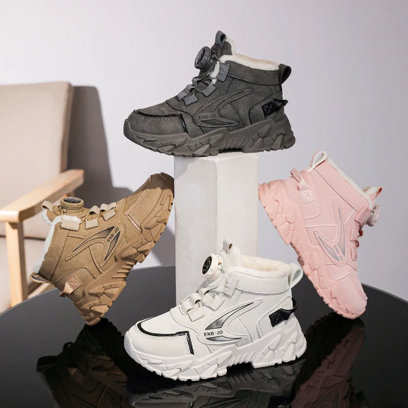 Winter Cotton Sneakers for Kids Warm Plush Ankle Boots Children Casual Hiking Sports Shoes Fashion Cotton Shoes for Boys Girls