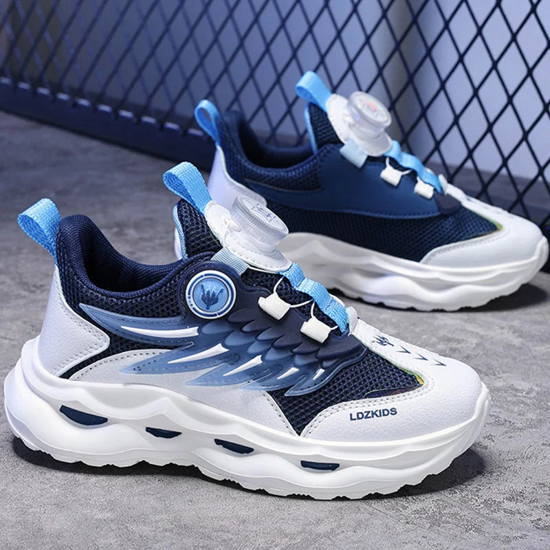 Childrens Running Shoes Rotating Buckle Mesh Breathable Walking Outdoor Cushioning Casual Sports Footwear for Kids Tennis Shoes