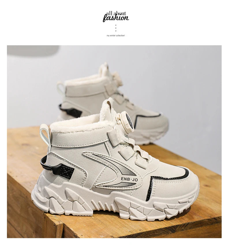 Winter Cotton Sneakers for Kids Warm Plush Ankle Boots Children Casual Hiking Sports Shoes Fashion Cotton Shoes for Boys Girls