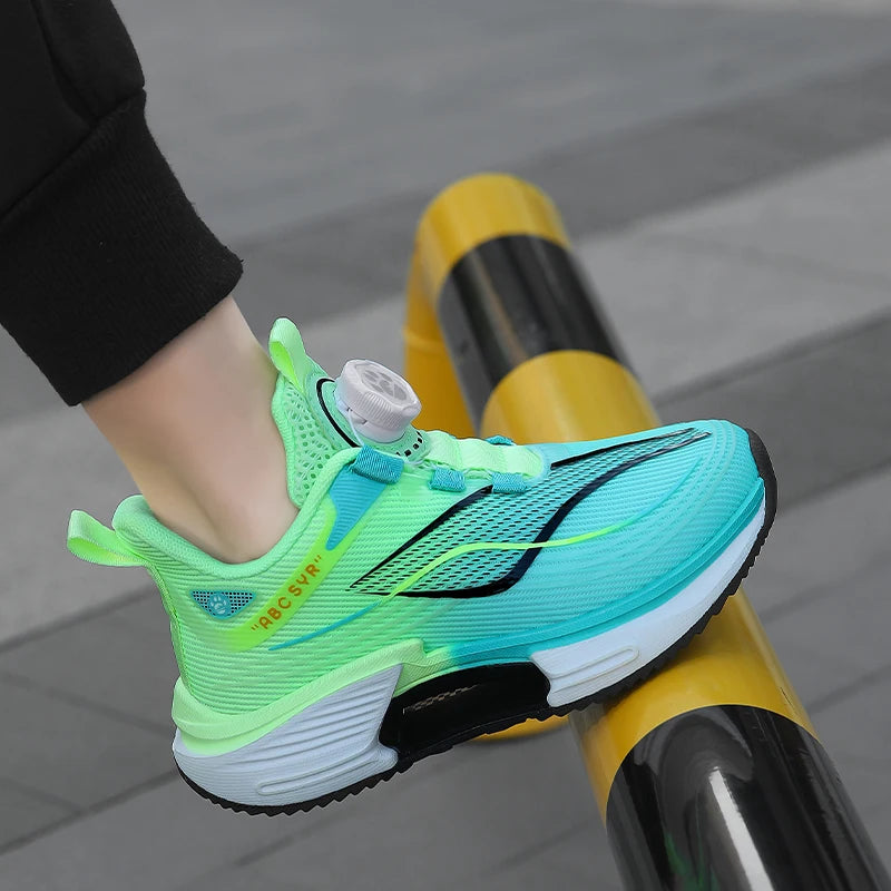 Kids Sneakers Rotating Button Lightweight Flat Mesh Breathale Comfortable Running Shoes Childrens Sports Shoes for Boy Girl