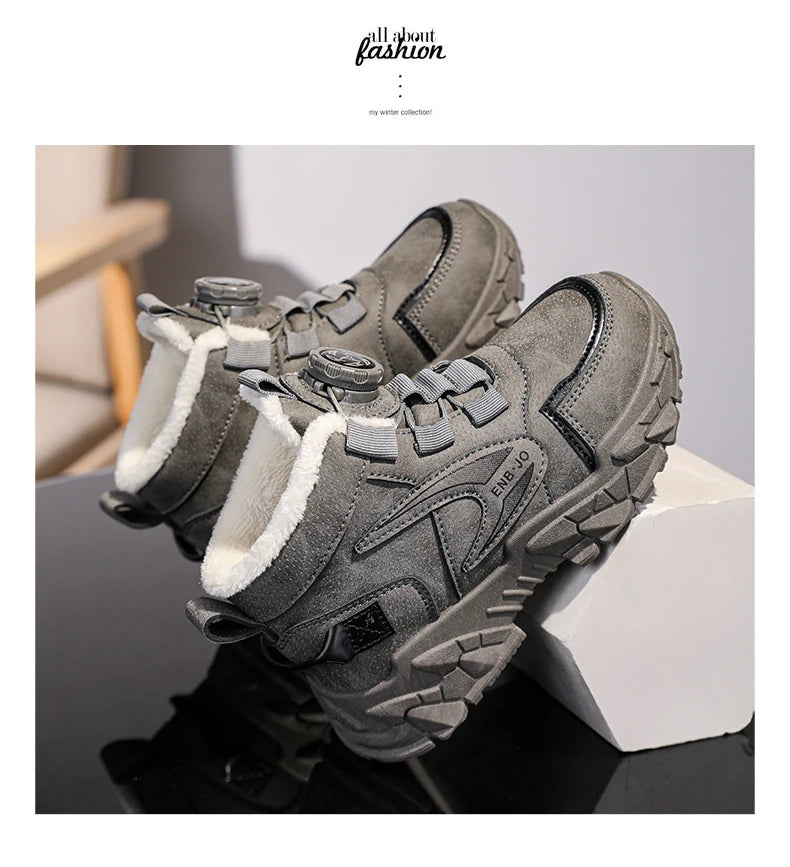 Winter Cotton Sneakers for Kids Warm Plush Ankle Boots Children Casual Hiking Sports Shoes Fashion Cotton Shoes for Boys Girls