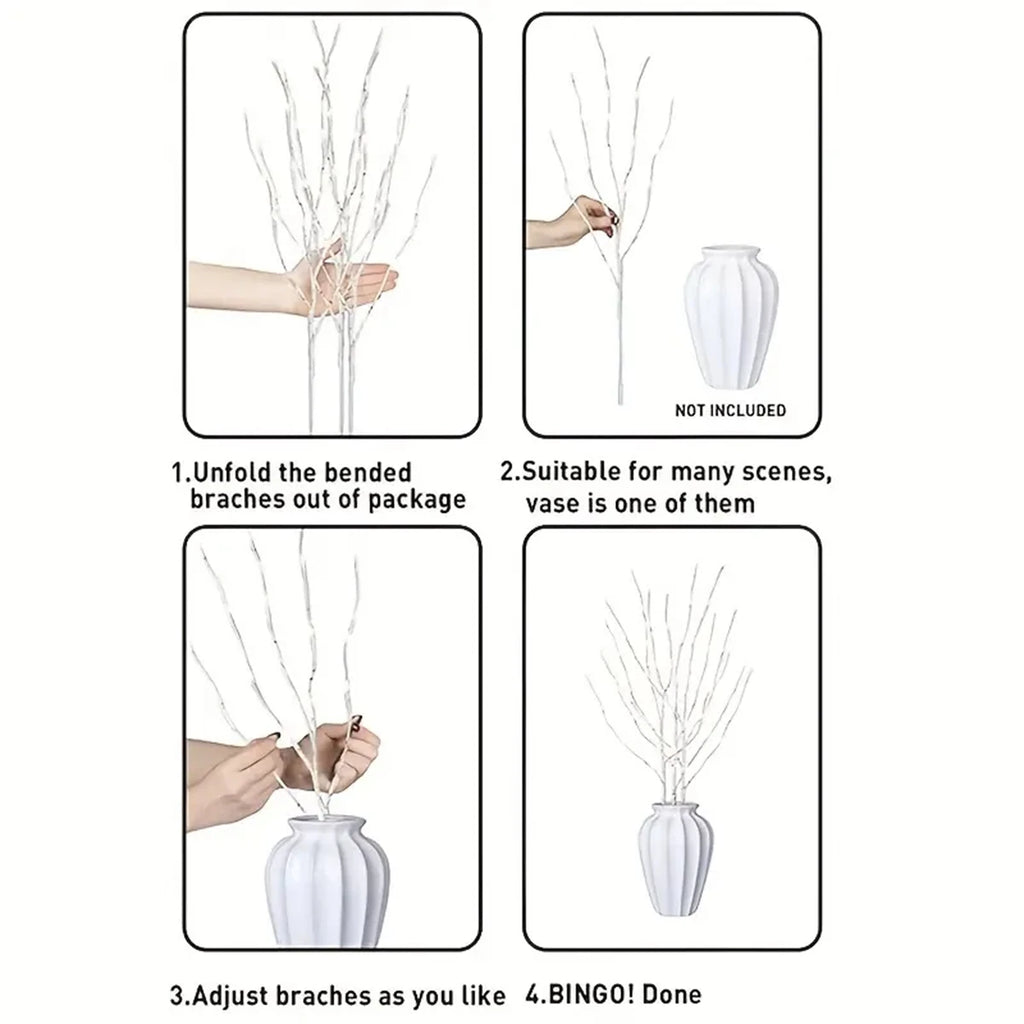 1 PC White Birch Branch Lights Battery Operated 20 LED Fairy Lights Willow Branches for Home Bedroom Inside Outdoor Decoration