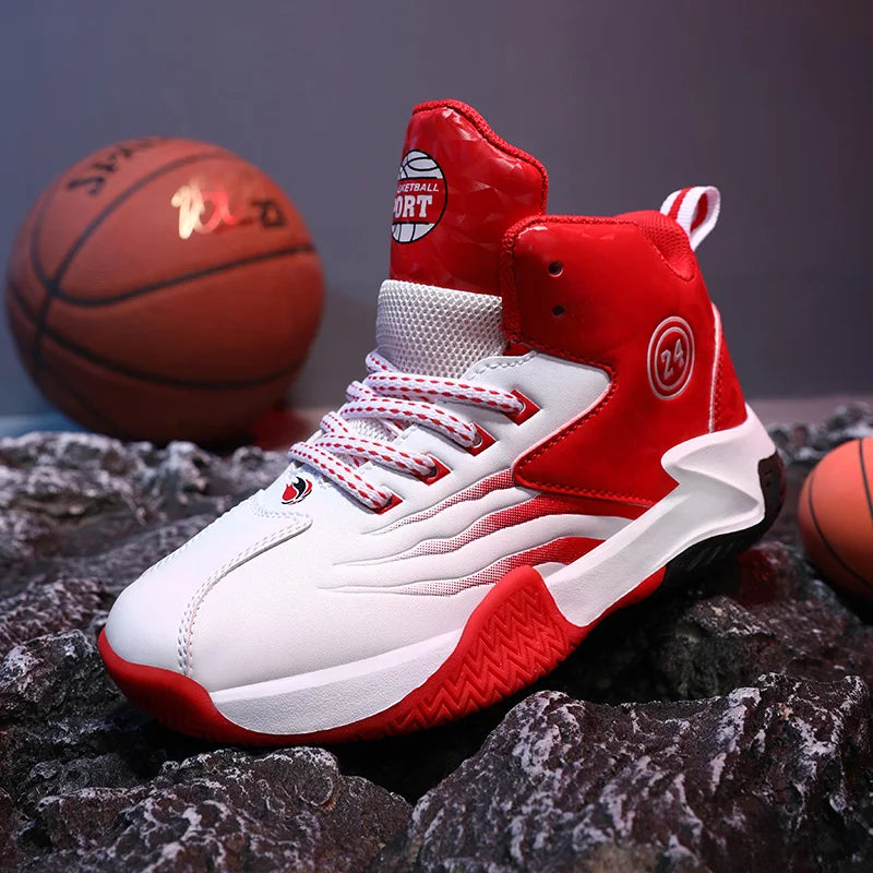 Children Basketball Shoes for Boys Girls Kids Teenagers Breathable Non-slip Lace Up Indoor Outdoor Training Sneakers Tennis Shoe