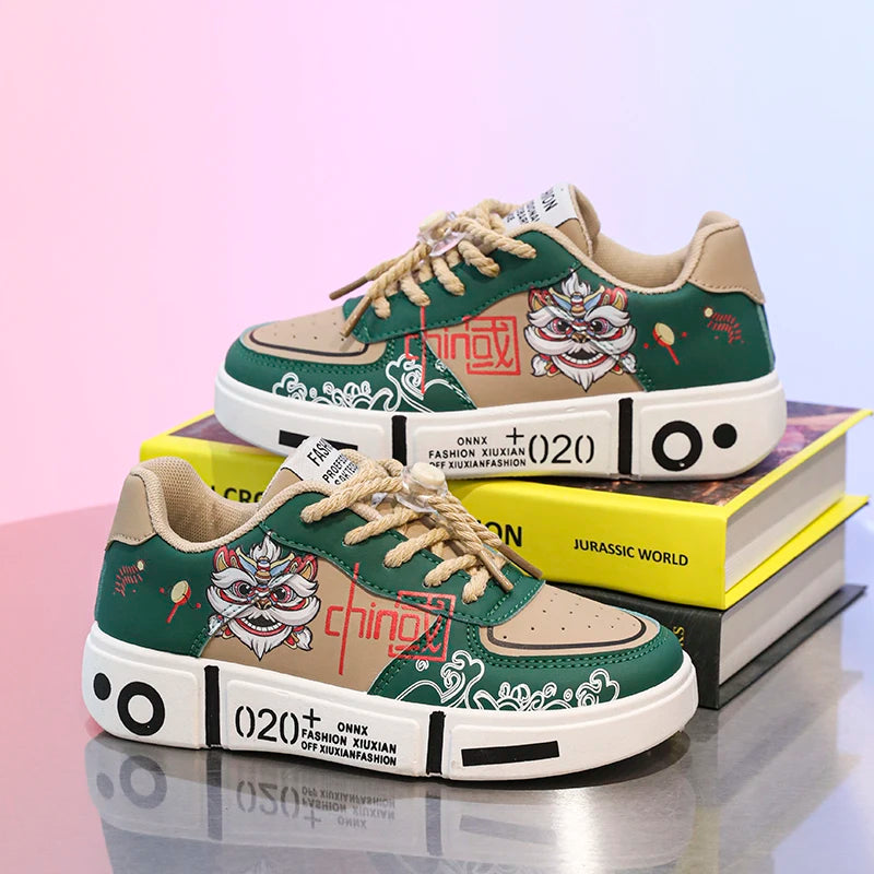 Kids Sneakers Flat Comfortable Leather Casual Lace-up Outdoor Sports Walking Shoes Trendy Original Skate Shoes for Children