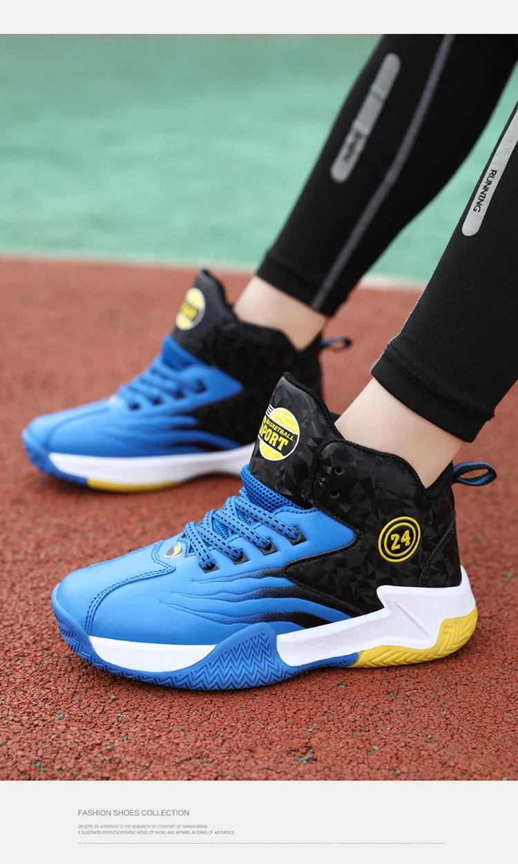 Children Basketball Shoes for Boys Girls Kids Teenagers Breathable Non-slip Lace Up Indoor Outdoor Training Sneakers Tennis Shoe