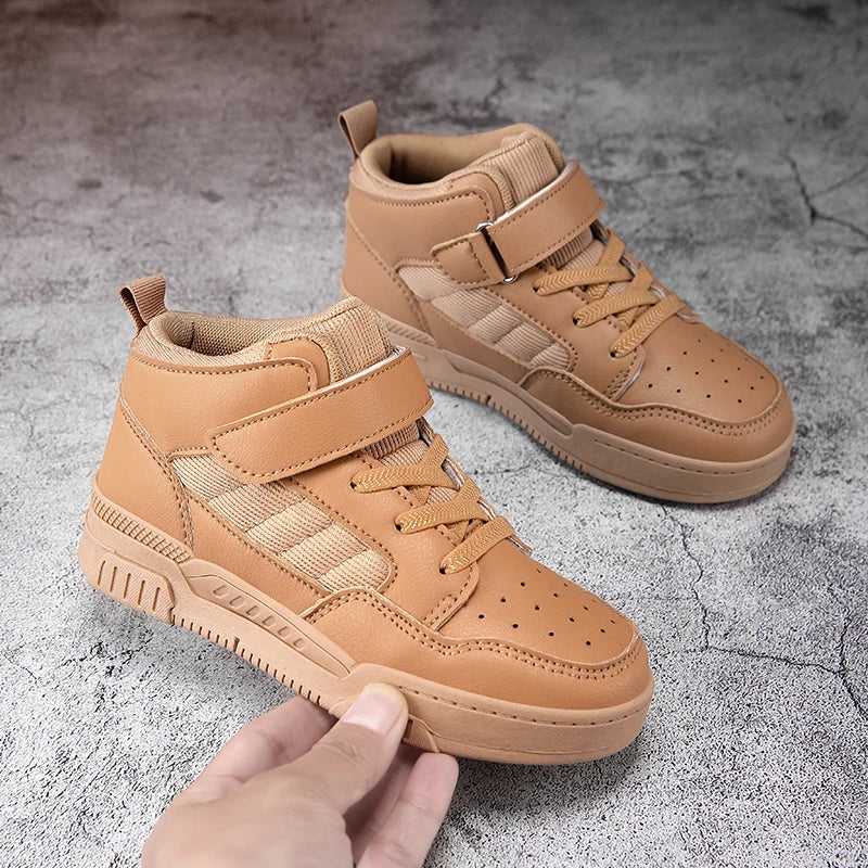 Brand Kids Board Shoes High Top Boys Girls Sneakers Leather Waterproof Non-slip Sport Shoe Children Toddler Casual Shoes 28-38