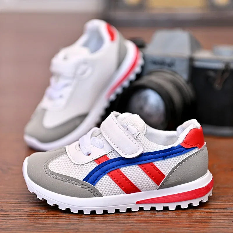 Fashion Mesh Breathable Children Sports Shoes Boys Girls Non Slip Casual Running Shoes Kids Hook and Loop Lightweight Sneakers