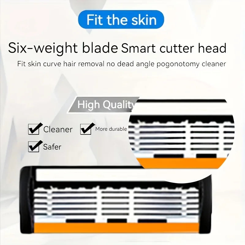 6-layer razor blade, men's stainless steel blade, classic water washed razor, sharp blade for clean shaving