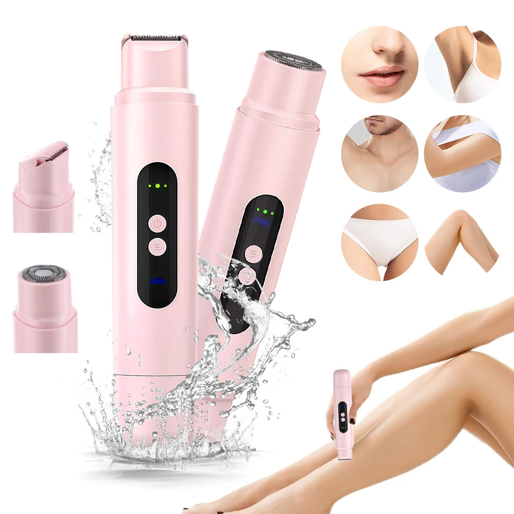 Electric Shaver for Women Wet & Dry Hair Razors 2 in 1 Double Head Dual Bikini Hair Trimmer Painless Hair Remover For Body Leg