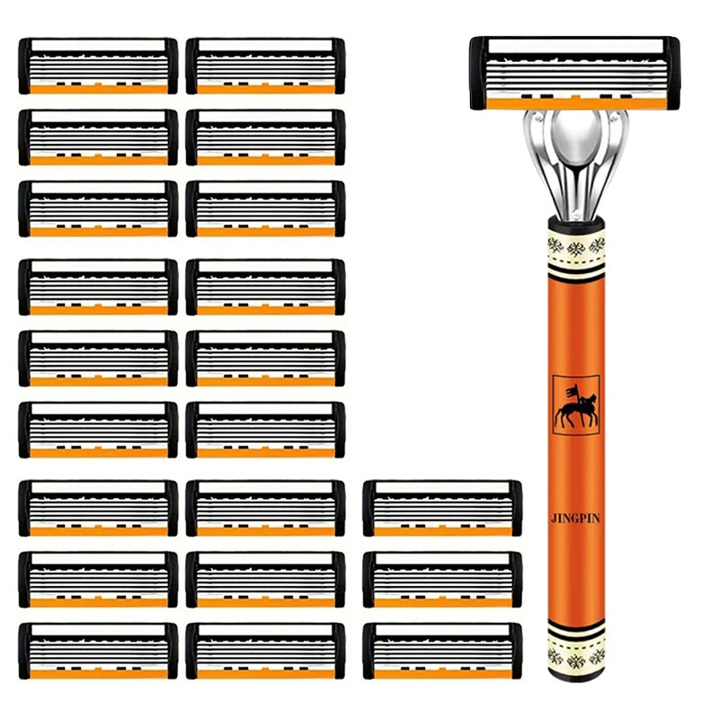 6-layer razor blade, men's stainless steel blade, classic water washed razor, sharp blade for clean shaving