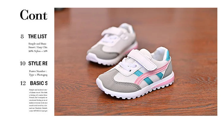 Fashion Mesh Breathable Children Sports Shoes Boys Girls Non Slip Casual Running Shoes Kids Hook and Loop Lightweight Sneakers