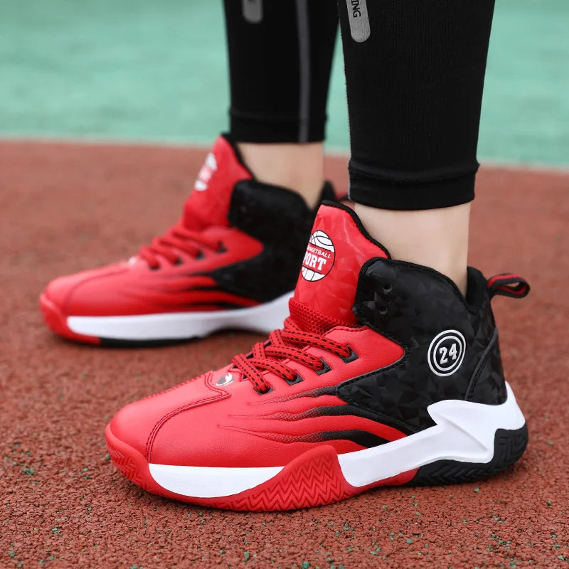 Children Basketball Shoes for Boys Girls Kids Teenagers Breathable Non-slip Lace Up Indoor Outdoor Training Sneakers Tennis Shoe